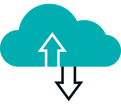 A cloud with an arrow pointing up and a blue arrow pointing down png