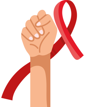 A fist with a red ribbon around it png