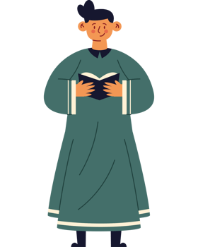 A cartoon man in a traditional dress holding a book png
