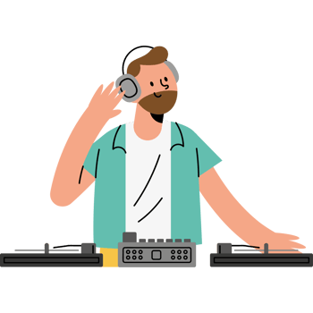 Dj with headphones and turntable png