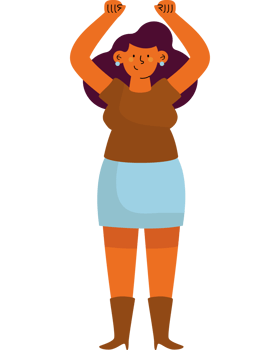 A cartoon woman with her hands up in the air png