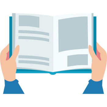 Hands holding open book with pages png