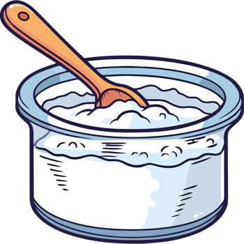 A bowl of white powder with a wooden spoon png