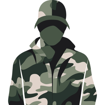 A man in camouflage clothing with a hat png