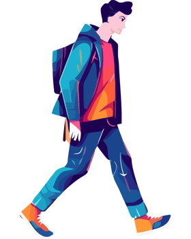 A man walking with a backpack and sneakers png