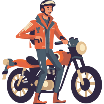 A man in an orange jacket is riding a motorcycle png