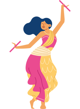 A cartoon woman dancing with a stick png