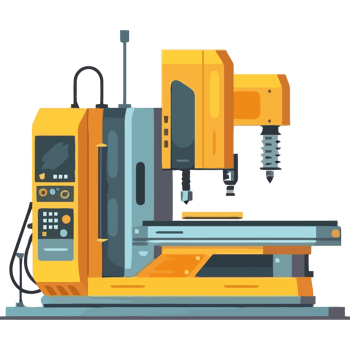 A cnc milling machine with a yellow and black background png