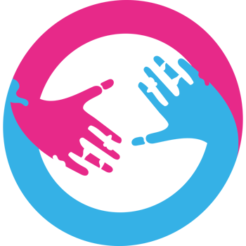A blue and pink hand holding each other png