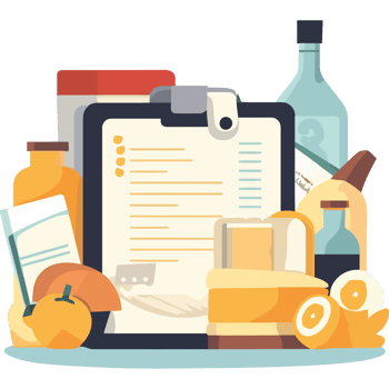 A clipboard with food and drinks on it png