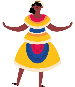 A cartoon woman in a colorful dress png