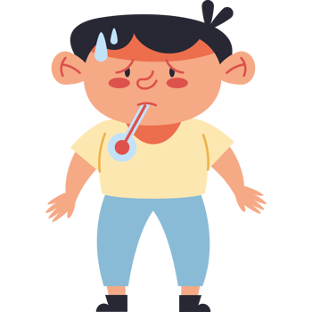 Illustration of a sick boy with a thermometer png