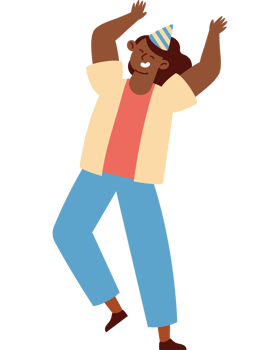 A cartoon man dancing with his arms up png