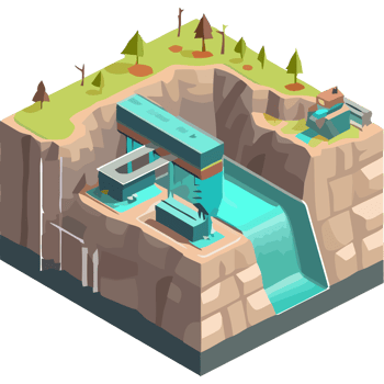 A cartoon illustration of a dam and a waterfall png