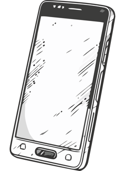 A drawing of a smartphone on a black background png