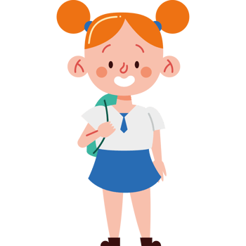 A cartoon girl with a backpack and a smile png