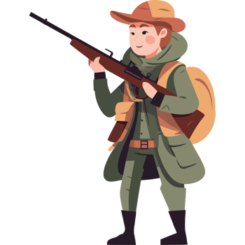 A man in a hat and green coat with a rifle png