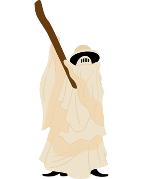 A ghost holding a stick with a white robe png