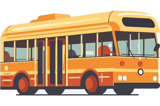 A bus is shown in a flat design png