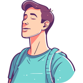 A cartoon man with his eyes closed and a backpack png