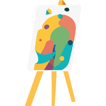 An easel with a colorful painting on it png
