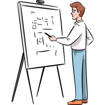 A man is standing in front of a whiteboard with a diagram png
