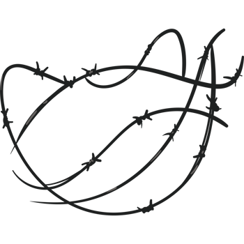 A black and white drawing of a cat with barbed wire png