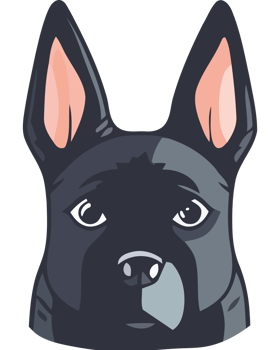 A black dog with big ears and a big nose png