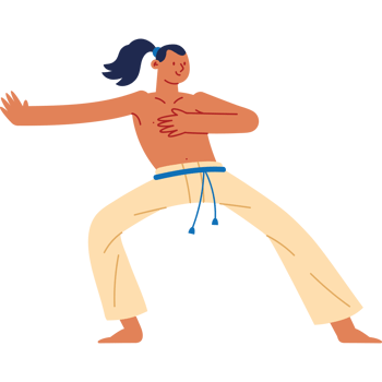 A man in a karate stance with his arms outstretched png