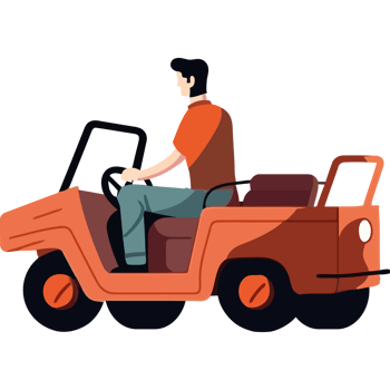A man driving an orange jeep png