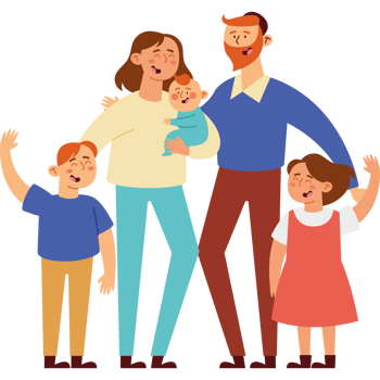 Family with baby and two adults and a child png