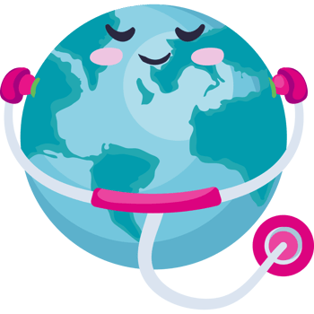 A cartoon earth with a stethoscope around it png
