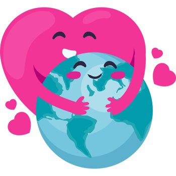 A cartoon heart hugging the earth with hearts png