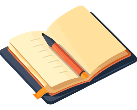 An open notebook with a pen and a pencil png