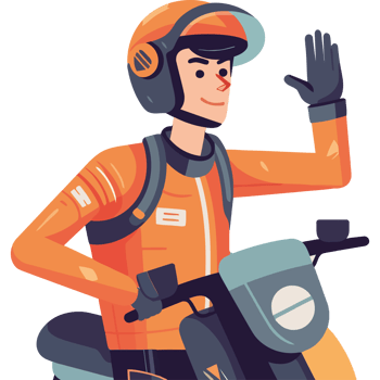 A man in an orange helmet is riding a motorcycle png