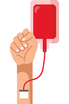 A hand holding a blood bag with a red cord png