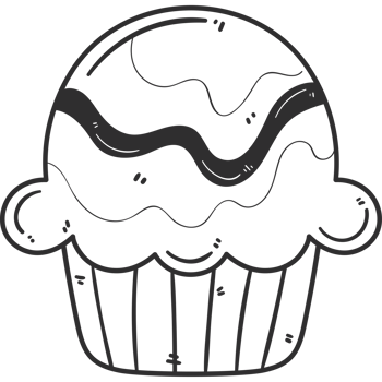 A black and white illustration of a cupcake png
