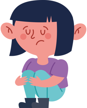 Cartoon girl sitting down with her hands on her knees png