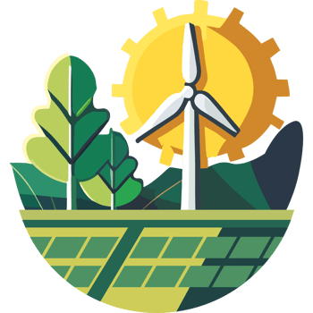 A solar panel and wind turbine in the middle of a green field png