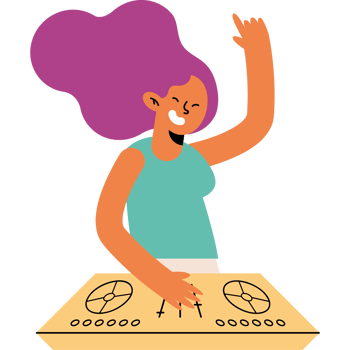 A woman with purple hair and purple hair is playing a dj png