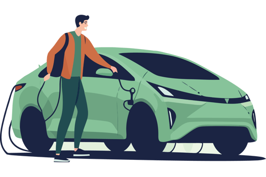 A man is charging his electric car png