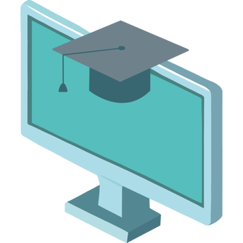 An illustration of a graduation cap on a computer monitor png