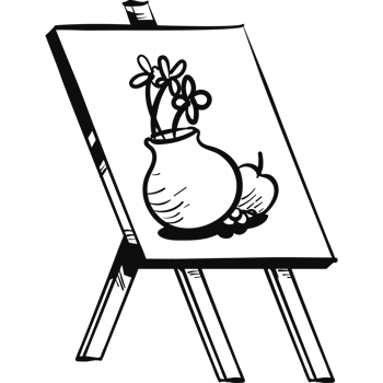 An easel with a vase of flowers on it png