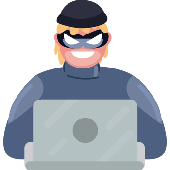 A cartoon man in a mask and a blue shirt is sitting at a laptop png