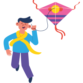 A man is flying a kite with a yellow scarf png