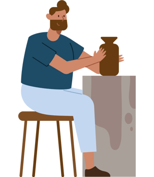 Man sitting at a pottery wheel png
