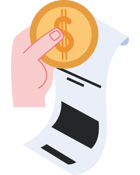 Hand holding a receipt and a coin png