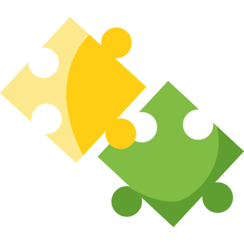 Two puzzle pieces with one green and one yellow piece png