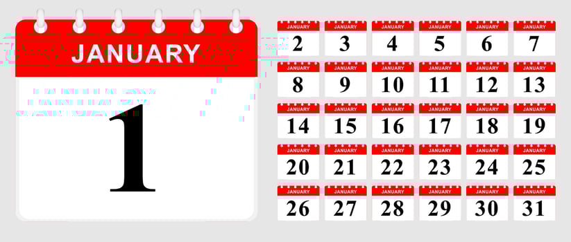 Days calendar of January. Calendar template vector