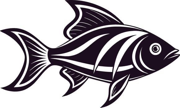 Striped Fish, Aquatic Life, Black and White, Monochrome, Graphic Design, Art, Illustration, O vector